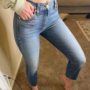 7 For All Mankind Straight Leg Crop Jeans Raw Hem